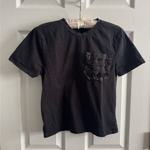 Zara Black Short Sleeve Tee with Ruffle Pocket